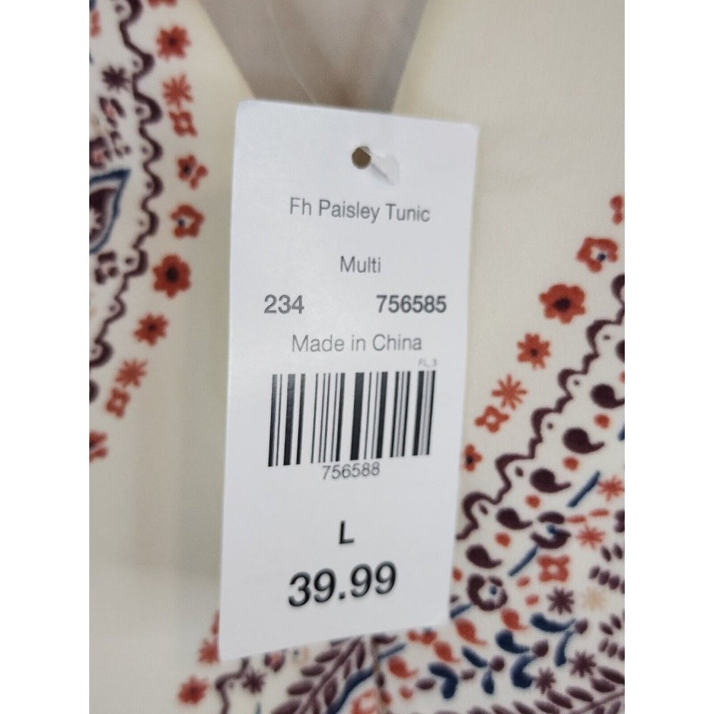 Cal Style Dress Womens Large Cream Paisley Print Balloon Sleeve Tunic Mini - Picture 12 of 13